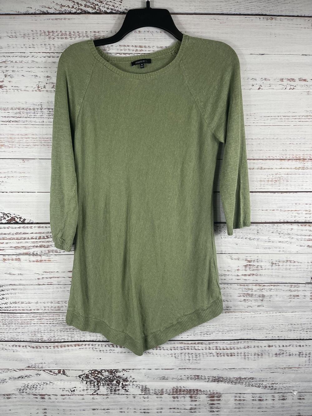 Lafayette 148 New York Sweater Womens Size Medium Green 3/4 Sleeve Pullover Knit